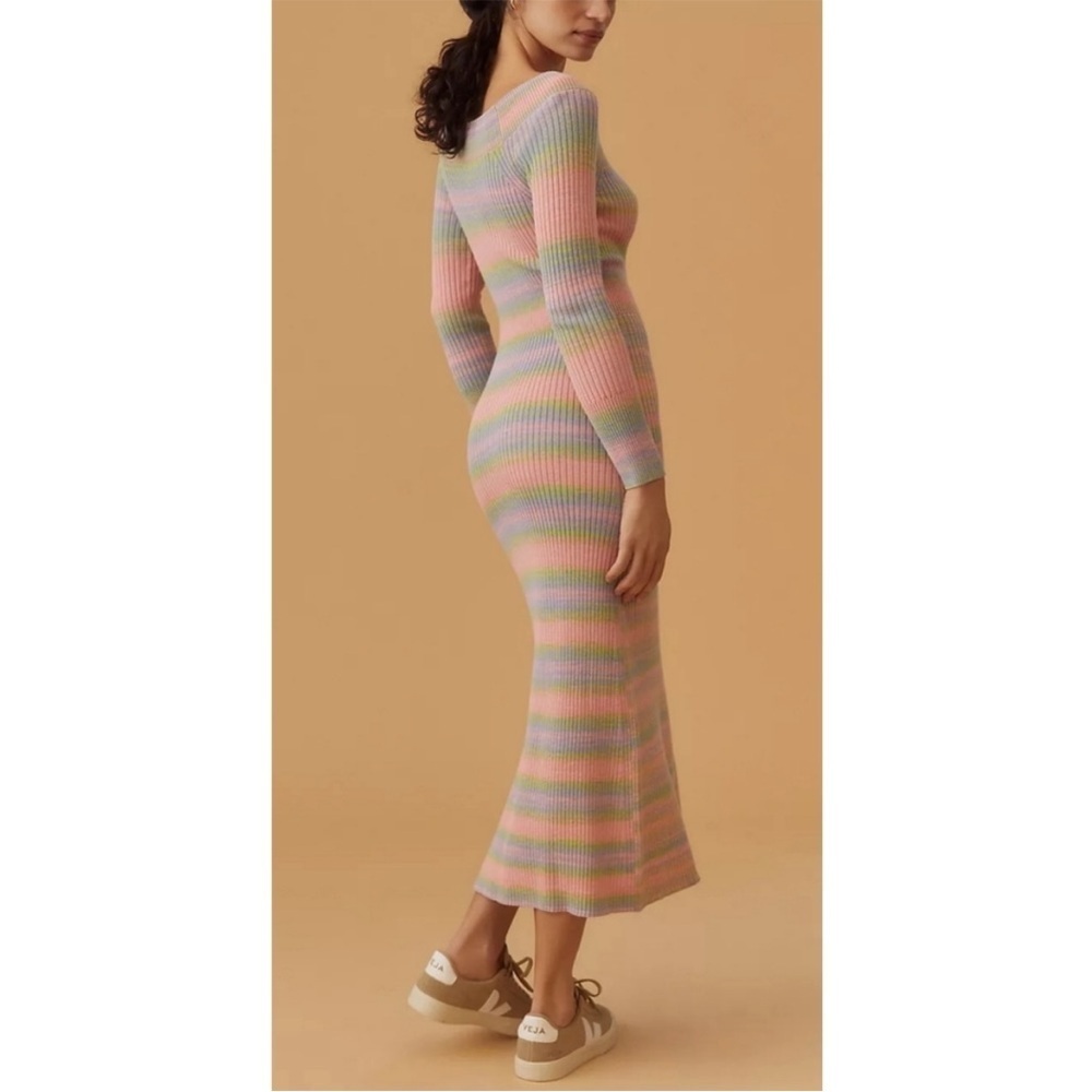 Anthropologie Daily Practice Striped Sweater Dress Maxi Colorful Boat Neck L - Picture 4 of 16